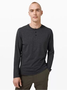 Lululemon 5 Year Basic LS Henley Charcoal Grey XL Long Sleeve Pima Cotton Blend